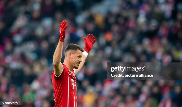 Febuary 2018, Germany, Munich: German Bundesliga soccer match between Bayern Munich and Hertha BSC, Allianz Arena. Bayern's Sandro Wagner in action....