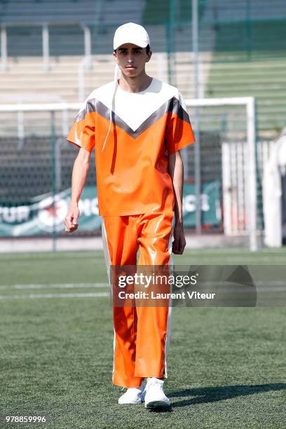 Model walks the runway during the Arthur Avellano Menswear Spring/Summer 2019 show as part of Paris Fashion Week on June 19, 2018 in Paris, France.