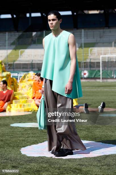 Model walks the runway during the Arthur Avellano Menswear Spring/Summer 2019 show as part of Paris Fashion Week on June 19, 2018 in Paris, France.