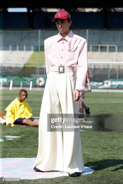 Model walks the runway during the Arthur Avellano Menswear Spring/Summer 2019 show as part of Paris Fashion Week on June 19, 2018 in Paris, France.