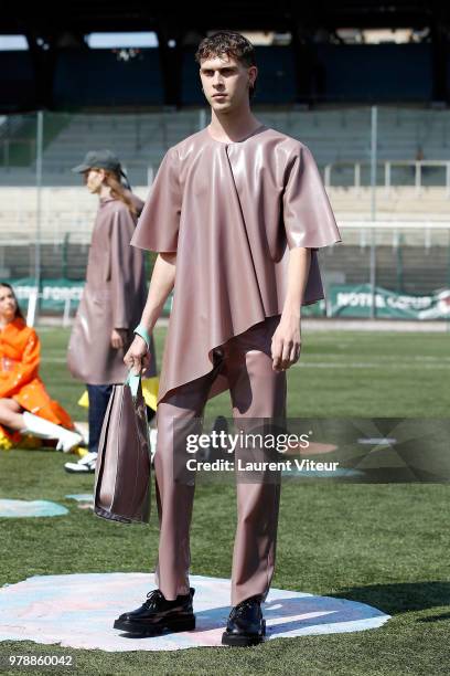 Model walks the runway during the Arthur Avellano Menswear Spring/Summer 2019 show as part of Paris Fashion Week on June 19, 2018 in Paris, France.