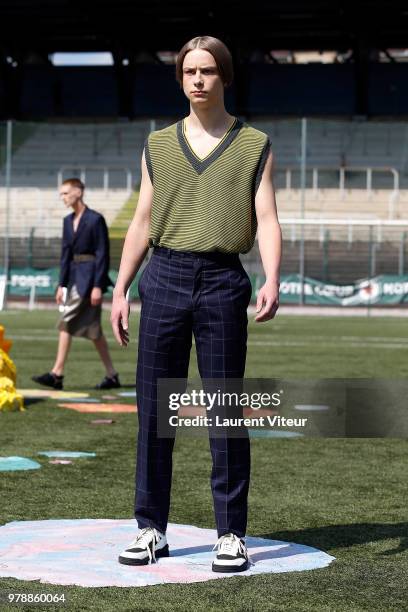 Model walks the runway during the Arthur Avellano Menswear Spring/Summer 2019 show as part of Paris Fashion Week on June 19, 2018 in Paris, France.