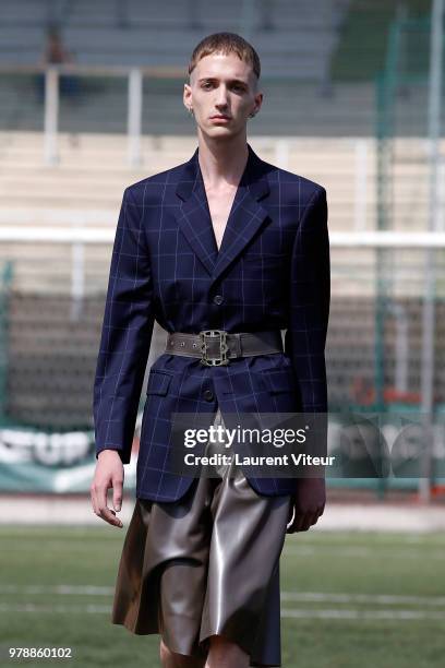 Model walks the runway during the Arthur Avellano Menswear Spring/Summer 2019 show as part of Paris Fashion Week on June 19, 2018 in Paris, France.