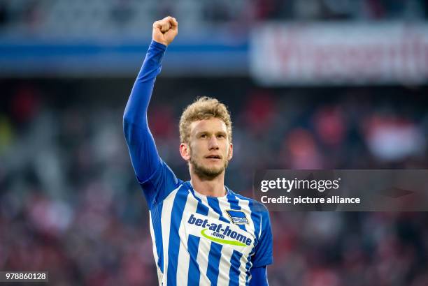 Febuary 2018, Germany, Munich: German Bundesliga soccer match between Bayern Munich and Hertha BSC, Allianz Arena. Hertha's Fabian Lustenberger...