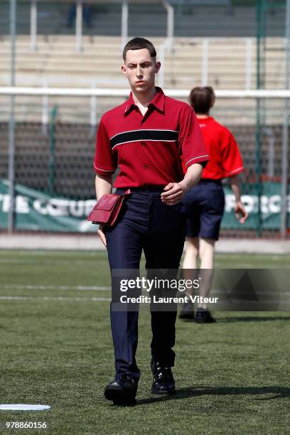 Model walks the runway during the Arthur Avellano Menswear Spring/Summer 2019 show as part of Paris Fashion Week on June 19, 2018 in Paris, France.