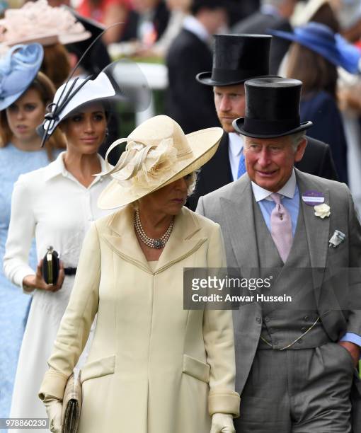 Princess Beatrice, Meghan, Duchess of Sussex, Camilla, Duchess of Cornwall, Prince Harry, Duke of Sussex and Prince Charles, Prince of Wales attend...