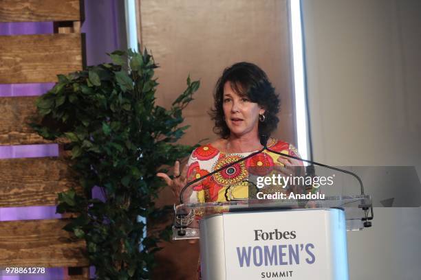 Sharon French, Executive Vice President & Head of Beta Solutions, OppenheimerFunds gives a speech before Impact Award Presentation at Forbes Women's...