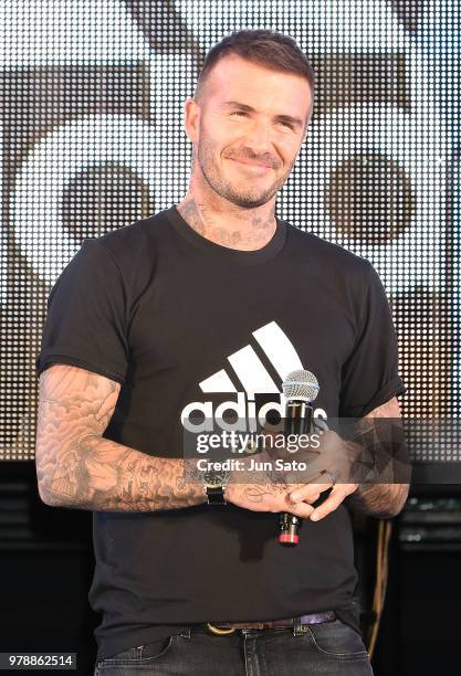 David Beckham attends the public viewing event for Colombia vs Japan match of the 2018 FIFA World Cup Russia on June 19, 2018 in Tokyo, Japan.