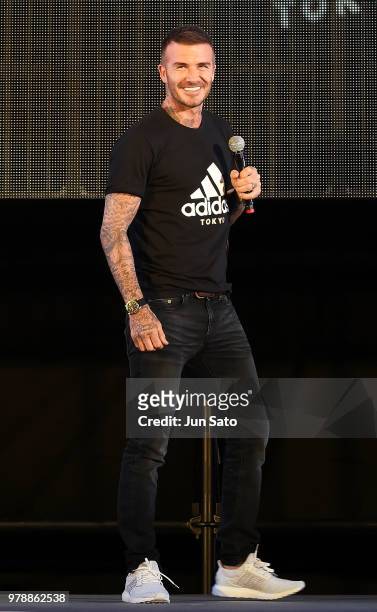 David Beckham attends the public viewing event for Colombia vs Japan match of the 2018 FIFA World Cup Russia on June 19, 2018 in Tokyo, Japan.