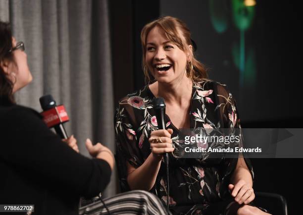 Actress Yvonne Strahovski and Variety Associate Features Editor Danielle Turchiano attend the SAG-AFTRA Foundation Conversations screening and Q&A of...