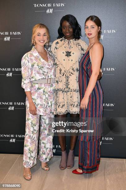 Alice Isaaz, Karidja Toure and Marie-Ange Casta attend the H&M Flagship Opening Party as part of Paris Fashion Week on June 19, 2018 in Paris, France.
