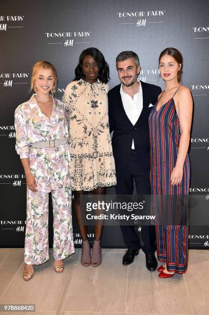 Alice Isaaz, Karidja Toure, General Director of H&M France, Thomas Lourenco and Marie-Ange Casta attend the H&M Flagship Opening Party as part of...