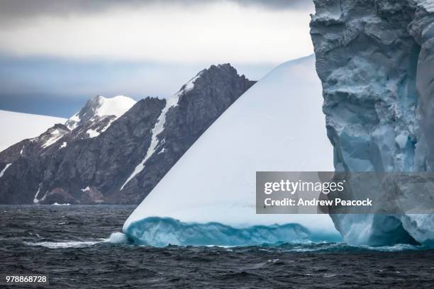 chinstrap penguins (pygoscelis antarcticus) on an iceberg near laurie island, south orkney islands - south orkney island stock pictures, royalty-free photos & images