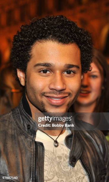 Corbin Bleu exits the stage doors of "In The Heights" at the Richard Rodgers Theatre in Manhattan on March 19, 2010 in New York City.