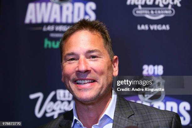Head Coach Bruce Cassidy of the Boston Bruins smiles during media availability at the Hard Rock Hotel & Casino on June 19, 2018 in Las Vegas, Nevada.