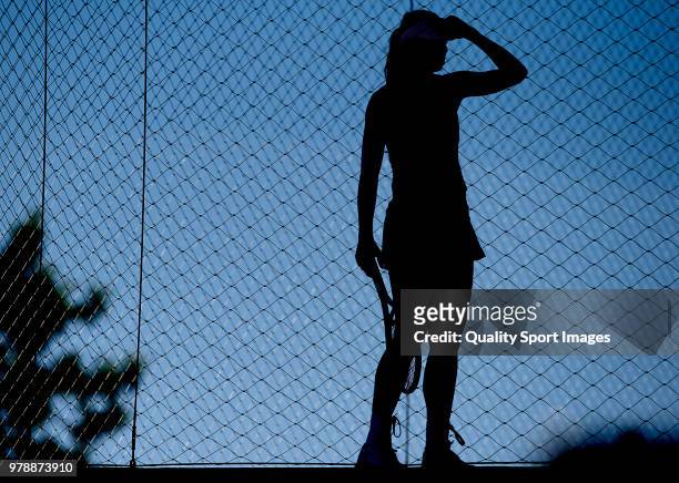 Magda Linette of Poland training during day two of the Mallorca Open at Country Club Santa Ponsa on June 19, 2018 in Mallorca, Spain.