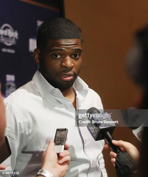 Subban of the Nashville Predators attends the 2018 NHL Awards nominee media availability at the Encore Las Vegas on June 19, 2018 in Las Vegas,...