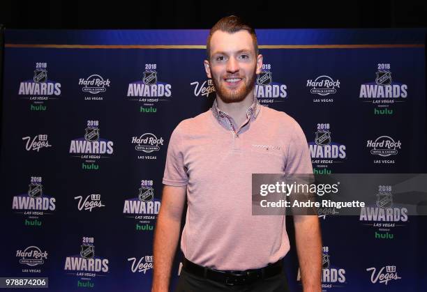 Sean Couturier of the Philadelphia Flyers attends media availability at the Hard Rock Hotel & Casino on June 19, 2018 in Las Vegas, Nevada.
