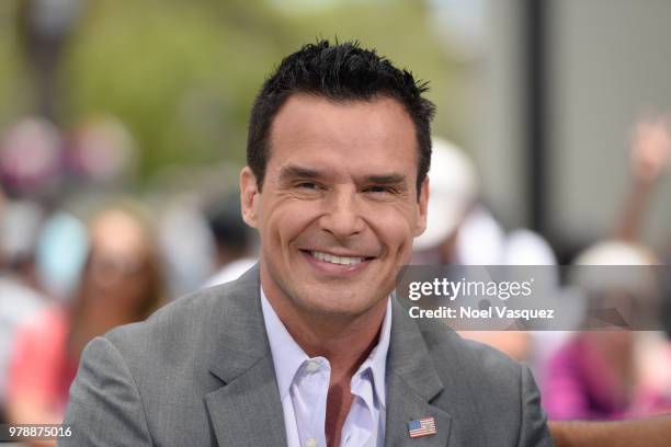 Antonio Sabato Jr. Visits "Extra" at Universal Studios Hollywood on June 19, 2018 in Universal City, California.