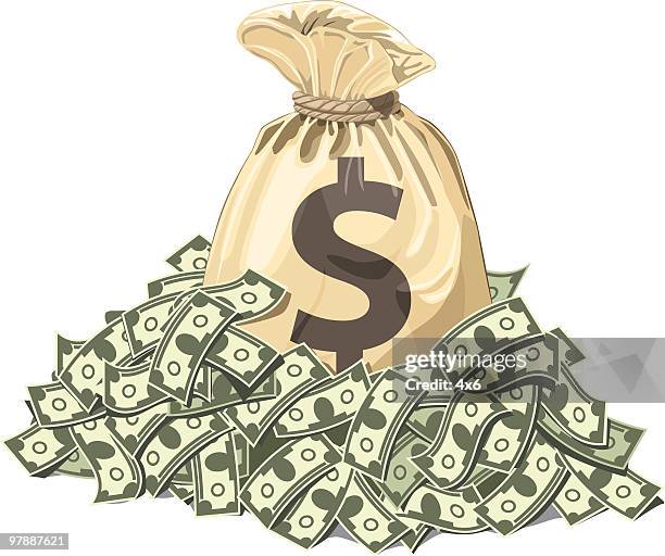 all cashed up! - money bag white background stock illustrations