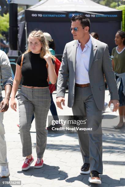 Mina Bree Sabato and Antonio Sabato Jr. Visit "Extra" at Universal Studios Hollywood on June 19, 2018 in Universal City, California.