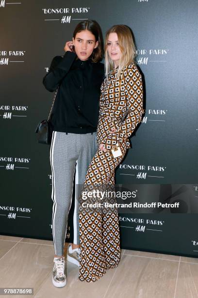 Model Tamy Glauser and Miss Swiss 2013 Dominique Rinderknecht attend the H&M Flaship Opening Party as part of Paris Fashion Week on June 19, 2018 in...