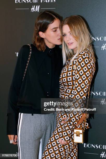 Model Tamy Glauser and Miss Swiss 2013 Dominique Rinderknecht attend the H&M Flaship Opening Party as part of Paris Fashion Week on June 19, 2018 in...