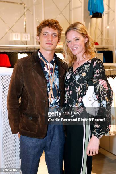 Actors Niels Schneider and Kate Moran attend the H&M Flaship Opening Party as part of Paris Fashion Week on June 19, 2018 in Paris, France.