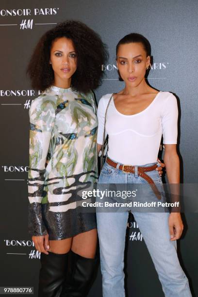 Models Noemie Lenoir and Ines Rau attend the H&M Flaship Opening Party as part of Paris Fashion Week on June 19, 2018 in Paris, France.