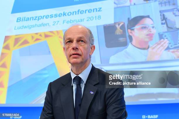 February 2018, Germany, Ludwigshafen: Kurt Bock, CEO of the chemicals producer BASF, attends the press conference on the company's last year's annual...