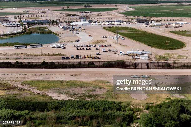 View from Mexico of the US Customs and Border Protection is housing underage people caught illegally entering the United States at the Tornillo Port...