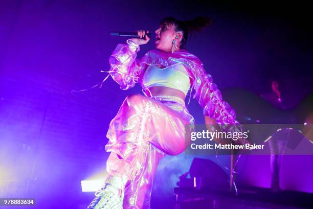 Charli XCX performs live on stage at Village Underground on June 19, 2018 in London, England.