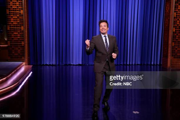 Episode 0887 -- Pictured: Host Jimmy Fallon during the opening monologue on June 19, 2018 --