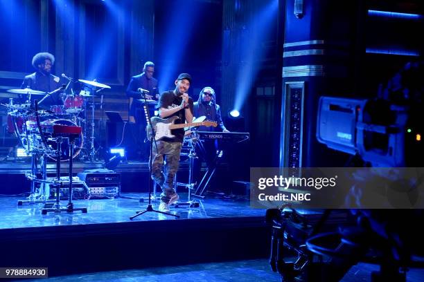 Episode 0887 -- Pictured: Musical Guest Mike Shinoda performs "Crossing A Line" on June 19, 2018 --