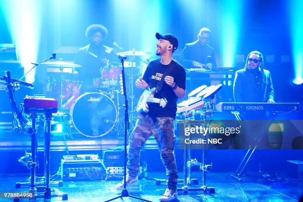 Episode 0887 -- Pictured: Musical Guest Mike Shinoda performs "Crossing A Line" on June 19, 2018 --