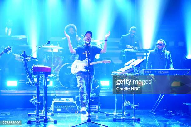 Episode 0887 -- Pictured: Musical Guest Mike Shinoda performs "Crossing A Line" on June 19, 2018 --