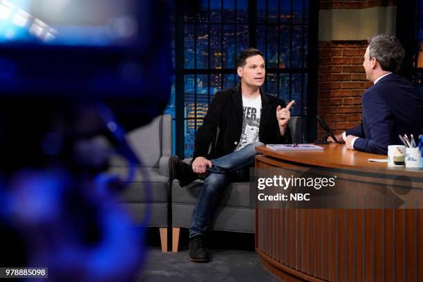 Episode 699 -- Pictured: Comedian Michael Ian Black during an interview with host Seth Meyers on June 19, 2018 --