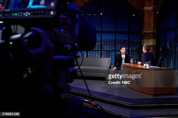 Episode 699 -- Pictured: Comedian Michael Ian Black during an interview with host Seth Meyers on June 19, 2018 --