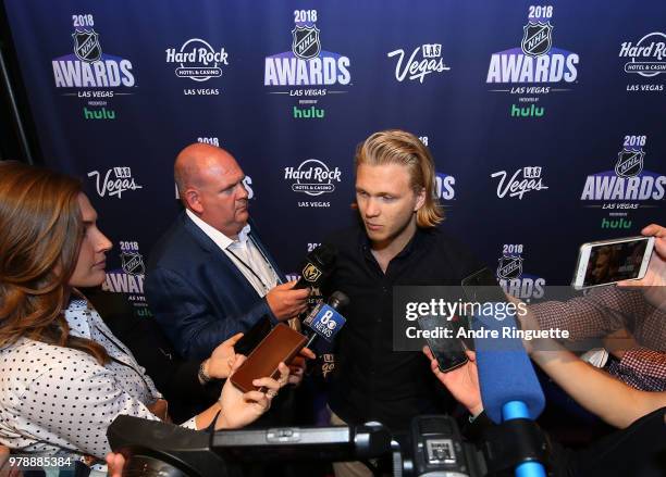 William Karlsson of the Vegas Golden Knights speaks during media availability at the Hard Rock Hotel & Casino on June 19, 2018 in Las Vegas, Nevada.