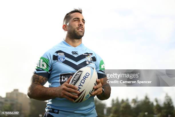 Paul Vaughan of the Blues poses for a portrait during a New South Wales Blues State of Origin training session at Coogee Oval on June 20, 2018 in...