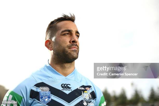 Paul Vaughan of the Blues poses for a portrait during a New South Wales Blues State of Origin training session at Coogee Oval on June 20, 2018 in...