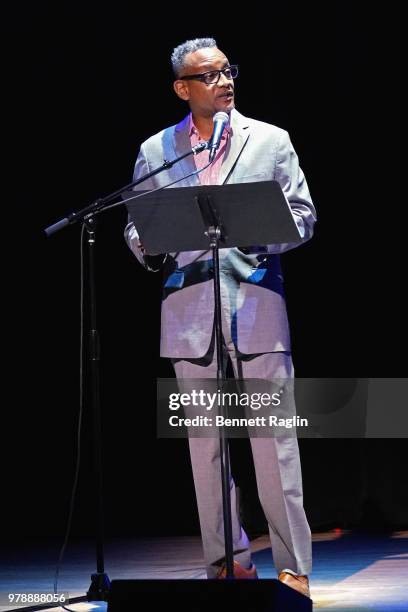 Executive Director of the Center for Constitutional Rights Vincent Warren speaks onstage during Who We Are: A Chronicle Of Racism In America at Town...