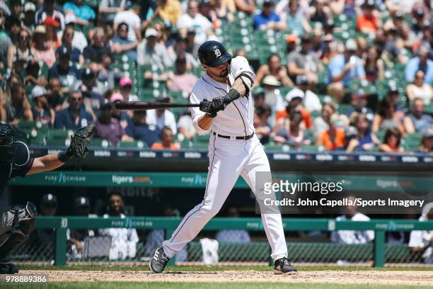 Nicholas Castellanos of the Detroit Tigers bats during a MLB game against the Minnesota Twins at Comerica Park on June 14, 2018 in Detroit, Michigan.