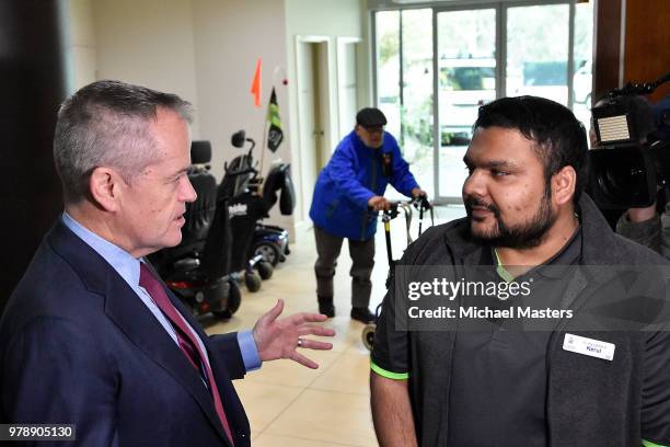 The Leader of the Opposition Bill Shorten, joined by Shadow Ministers Andrew Leigh and Julie Collins, visits the Goodwin Village aged care facility...