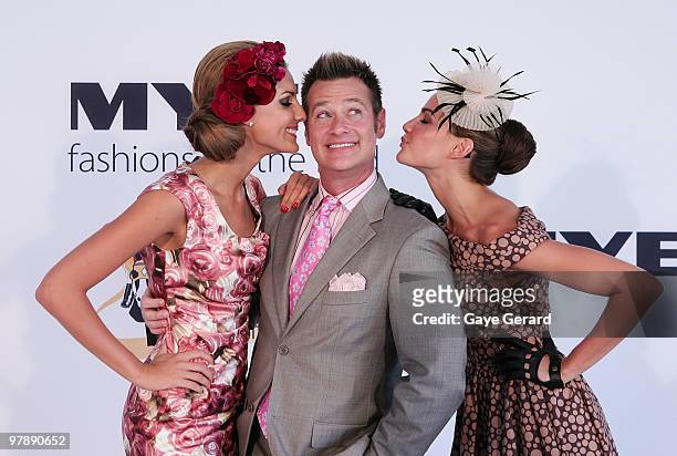 Laura Dundovic, Richard Reid and Rachael Finch attend Myer Ladies Day as part of the Golden Slipper Racing Carnival at Rosehill Gardens on March 20,...