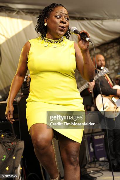 Sharon Jones of Sharon Jones and the Dap Kings performs as part of the Spin Magazine Party at Stubbs Bar-B-Q as part of SXSW 2010 on March 19, 2010...
