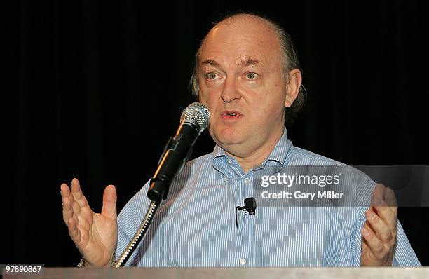 Journalist Dave Marsh introduces vocalist Smokey Robinson for the keynote address during the South By Southwest Msic Festival at the Austin...