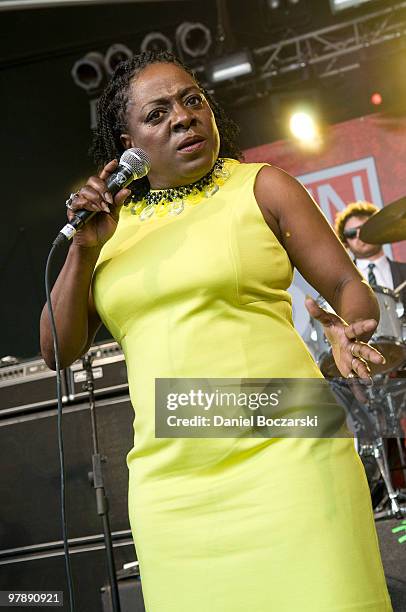 Sharon Jones of Sharon Jones & The Dap-Kings performs at SPIN's Stubb's event during the third day of SXSW on March 19, 2010 in Austin, Texas.