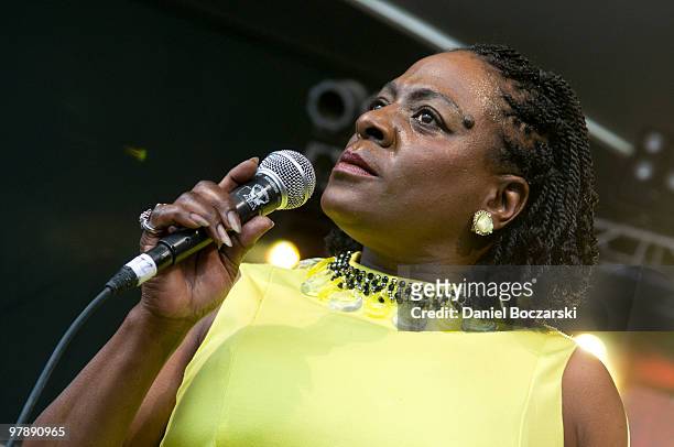 Sharon Jones of Sharon Jones & The Dap-Kings performs at SPIN's Stubb's event during the third day of SXSW on March 19, 2010 in Austin, Texas.