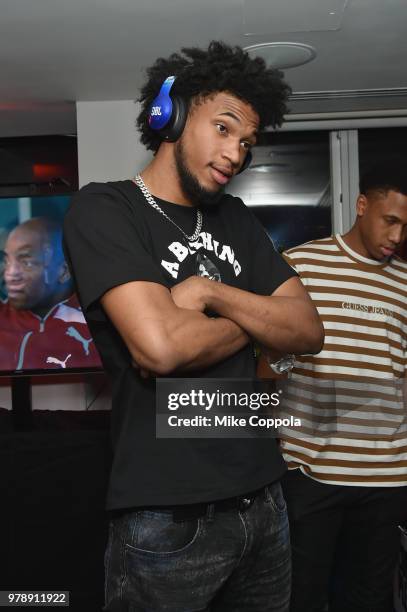 Draft prospect, Marvin Bagley III is presented with a customized pair of JBL Everest 700 headphones at the JBL x MB3 Draft Party, hosted by JBL and...